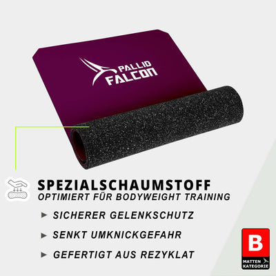 lila schadstofffreie gymnastikmatte falcon one von pallid falcon fuer bodyweight freeletics und crossfit