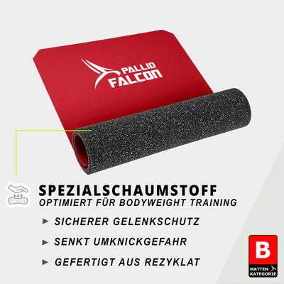 rote schadstofffreie gymnastikmatte falcon one von pallid falcon fuer bodyweight freeletics und crossfit