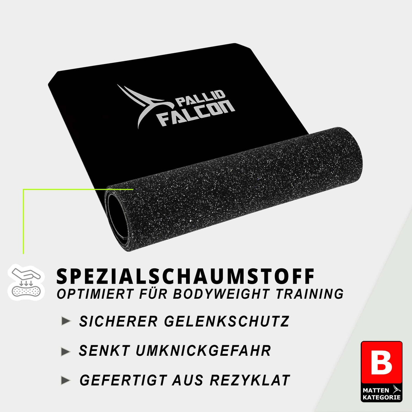 schwarze schadstofffreie gymnastikmatte falcon one von pallid falcon fuer bodyweight freeletics und crossfit